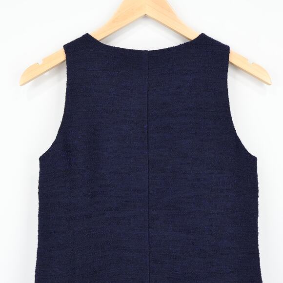 NWT J.Crew Factory Sleeveless Tweed Gold Button Shift Dress Navy Blue Size 0 - Picture 5 of 8